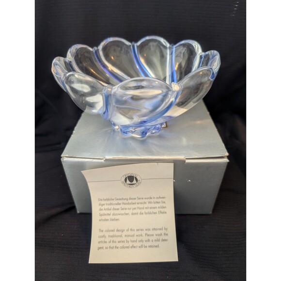 Mikasa Cobalt Blue Swirl Peppermint Glass Crystal Bowl 5.5" Scalloped Edge NIB - Picture 1 of 10